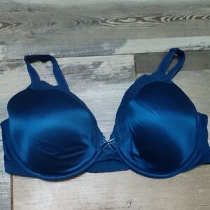 5/$25 SALE Maidenform 36DD Lightly Lined Teal-Blue Satin Underwire Bra Lace